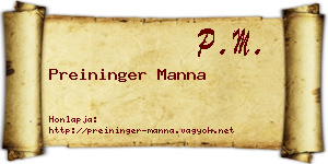 Preininger Manna névjegykártya